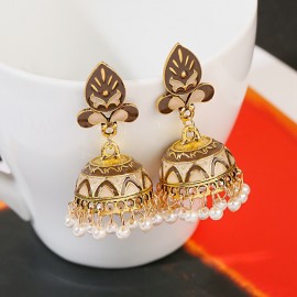 Ethnic Green Jhumka Jhumki Earrings Women Vintage Gold Color Indian Jewelry Ladies Dangle Earrings Oorbellen