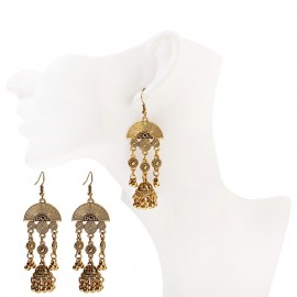 Ethnic Gypsy Jewelry Vintage Sector Bell Tassel Indian Earrings Vintage Carved Dangle Earrings For Women