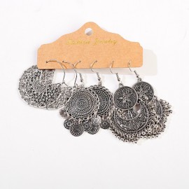 Ethnic Gypsy Silver Color Dangle Earrings Set Summer Vintage Ladies Beads Tassel Earrings For Women Boho Earrings Accessories