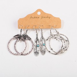 Ethnic Gypsy Silver Color Dangle Earrings Set Summer Vintage Ladies Beads Tassel Earrings For Women Boho Earrings Accessories