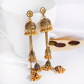 Ethnic Long Dangle Earrings Jhumka Indian Earrings For Women Vintage Drop Earring Lantern Palace Earrings Orecchini Etnici