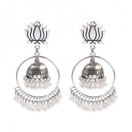 Ethnic Lotus Afghan Gyspy Jhumka Earrings For Women Pendient Big Round Pearl Tassel Indian Earring Jewelry