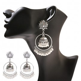 Ethnic Lotus Afghan Gyspy Jhumka Earrings For Women Pendient Big Round Pearl Tassel Indian Earring Jewelry