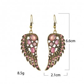 Ethnic Pink Wing Rhinestone Earrings Women's Retro Trendy Gold Color Hollow Alloy Gypsy Jhumka Earrings Wedding Jewelry