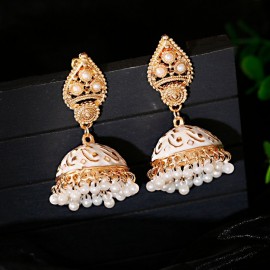 Ethnic Red Flower Bells Ladies Earrings 2020 Vintage Pearl Beads Gypsy Jhumka Earrings Oorbellen Hangers