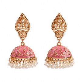 Ethnic Red Flower Bells Ladies Earrings 2020 Vintage Pearl Beads Gypsy Jhumka Earrings Oorbellen Hangers