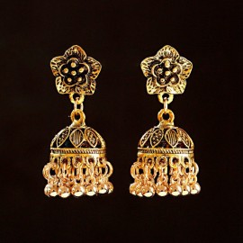 Ethnic Silver Color Flower Indian Jhumka Earrings Women Bohemian Retro Tassel Bell Tibetan Earrings Oorbellen