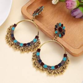Ethnic Vintage Big Round Dangle Earrings for Women Boho Green Flower Beads Tassel Earrings Party Jewelry Gifts 2023 New