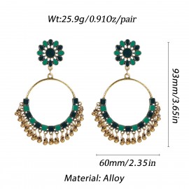 Ethnic Vintage Big Round Dangle Earrings for Women Boho Green Flower Beads Tassel Earrings Party Jewelry Gifts 2023 New