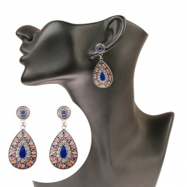Ethnic Women's Bohemia Gold Color Alloy Stud Earrings Tibetan Jewelry Handmade Rhinestone Water Drop Shape Wedding Earrings