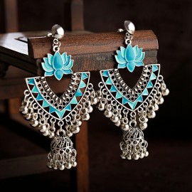 Ethnic Women's Bohemia Semicircle Tassel India Stud Earrings Tibetan Jewelry Geometric Triangle Jhumka Earrings Oorbellen