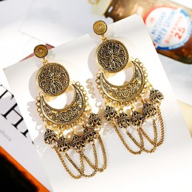 Ethnic Women's Flower Gold Color Long Dangle Earrings Jhumka Indian Earrings Palace Orecchini Donna Vintage  Lantern Earring