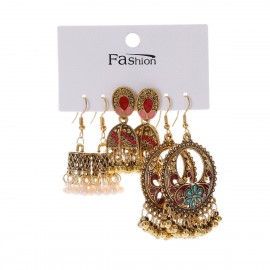Ethnic Women's Gold Color Jhumka Indian Earrings Set Orecchini 3pairs/lot Bohemian Vintage Jewelry Geometric Earrings