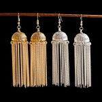 Ethnic Women's Gold Color Long Tassel Dangle Earrings Jhumka Vintage Drop Earring Lantern Palace Hollow Indian Jewelry