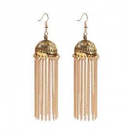 Ethnic Women's Gold Color Long Tassel Dangle Earrings Jhumka Vintage Drop Earring Lantern Palace Hollow Indian Jewelry