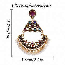 Ethnic Women's Gypsy Gold Color Flower Wedding Ladies Earrings Boho Jewelry Retro Pearl Tassel Indian Jhumka Earrings Oorbellen
