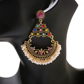 Ethnic Women's Gypsy Gold Color Flower Wedding Ladies Earrings Boho Jewelry Retro Pearl Tassel Indian Jhumka Earrings Oorbellen