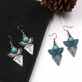 Ethnic Women's Gypsy Shield Bronze Earrings Handmade Vintage Turquoises Beads India Earrings Oorbellen
