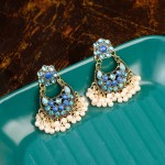 Ethnic Women's Vintage Boho Blue Crystal Drop Earrings Hangers Bohemian Flower Tassel Wedding Earrings Jewelry