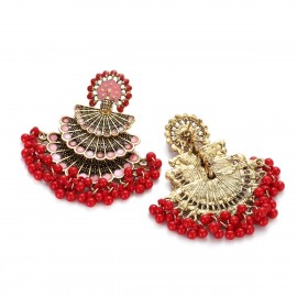 Indian Jewellery Red White Sector Jhumka Earrings For Women Orecchini Retro Pearl Beads Tassel Earrings