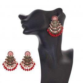 Indian Jewellery Red White Sector Jhumka Earrings For Women Orecchini Retro Pearl Beads Tassel Earrings