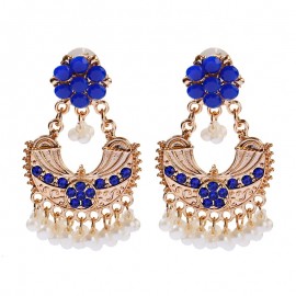 Luxury Boho Gypsy Blue Indian Wedding Earrings Orecchini Women Jewelry Retro Red Flower Pearl Beads Ladies Jhumka Earrings