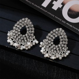 Luxury Classic White Zircon Silver Color Drop Earrings For Women Pendient Gyspy Boho Pearl Tassel Ladies Indian Earring Jewelry