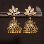 Luxury Indian Jhumka Earrings For Women Retro Flower Carved CZ Big Bells Tibetan Earrings Oorbellen