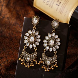 Luxury Red Rhinestone Flower Wedding Earrings For Women Orecchini Jewelry Ladies Retro Indian Jhumka Earrings