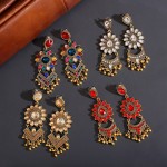 Luxury Red Rhinestone Flower Wedding Earrings For Women Orecchini Jewelry Ladies Retro Indian Jhumka Earrings