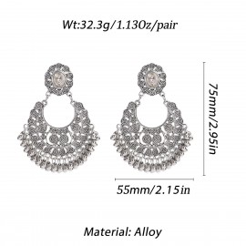 Luxury Silver Color Indian Jewelry Set Earring/Necklace Women's Bijoux Ethnic Flower Wedding Jhumka Earrings