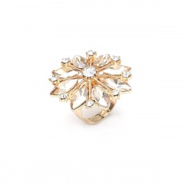 Luxury Zircon Rings Indian Jewelry Female Stylish Retro Flower Gold Color Alloy Open Finger Ring For Women