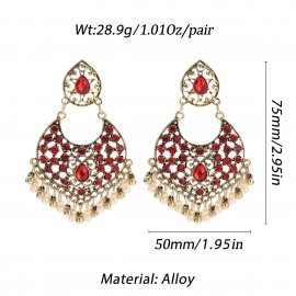 New Ethnic Blue CZ Jhumka Earrings India Jewelry Women's Gold Color Alloy Beads Tassel Earrings Female