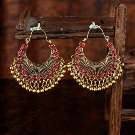 New Ethnic Corful CZ India Earrings Wedding Jewelry Hangers Women's Gold Color Sector Shape Earrings
