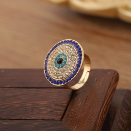 New Ethnic Gold Color Evil Eye Open Adjustable Rings Women's Luxury Zircon Adjustable Rings Wholesale Jewelry