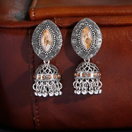 New Luxury Ethnic Crystal Earring Stud Earrings For Women Silver Color Alloy Wedding Earrings Jewelry Gift