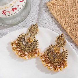 Pendientes Earrings For Women 2021 Flower Boho Indian Jewelry Ladies Retro Pearl Tassel Indian Jhumka Earrings