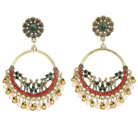 Pendientes Gold Color Round Indian Earrings Women Vintage Flowers Birds CZ Tribe Jhumka Earrings Wedding Jewelry