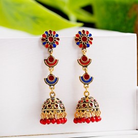 Retro Elegant Women's Afghan Green Flower Indian Earrings Ethnic Gypsy Gold Color Jhumka Beads Wedding Earrings Jewelry Bijoux