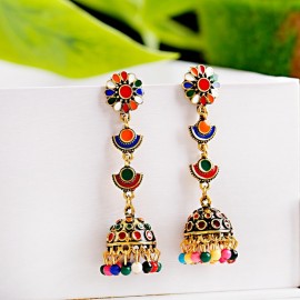 Retro Elegant Women's Afghan Green Flower Indian Earrings Ethnic Gypsy Gold Color Jhumka Beads Wedding Earrings Jewelry Bijoux