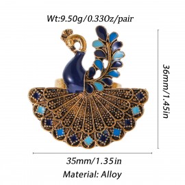 Retro Gold Color Alloy India Earring/Ring Set Women's Wedding Jewelry Blue Peacock Jhumka Earrings Hangers
