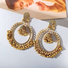 Retro Gypsy Gold Color Flower Indian Drop Earrings 2022 Women Orecchini Jewelry Vintage Ladies Jhumka Earrings