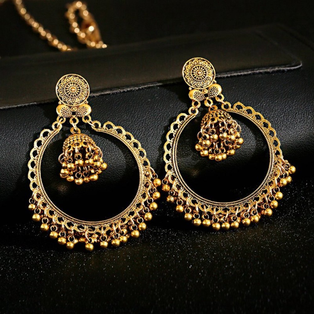 Retro Gypsy Gold Color Flower Indian Drop Earrings 2022 Women Orecchini Jewelry Vintage Ladies Jhumka Earrings