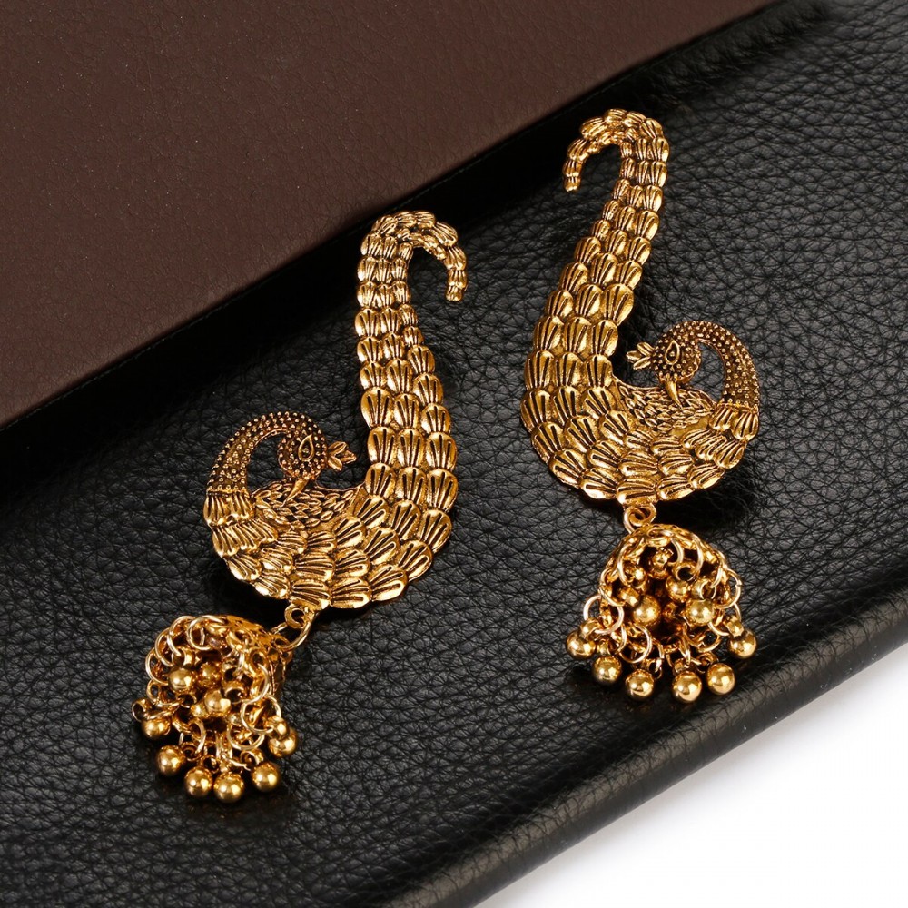 Retro Luxury Peacock Indian Earrings For Women Ethnic Gold Color Earrings Piercing Wedding Jewelry Accessories Gifts