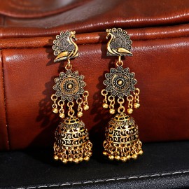 Retro Peacock Flower Afghan Jhumka Indian Earrings For Women Oorbellen Gypsy Jewelry Ethnic Bells Tassel Earrings