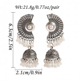 Retro Silver Color Sector Jhumka Earrings For Women Boho Gypsy Pearl Tassel Indian Drop Earrings Orecchini Jewelry