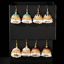 Retro Stripe Shape Jhumka Earrings For Women 2020 Ethnic Classical Imitation Pearls Tassel Earrings Oorbellen