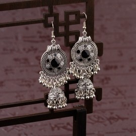 Traditional Indian Ethnic Silver Color Drop Earrings Tassel For Women Gypsy Tassel Jhumka Jhumki Earring Dangle Statement