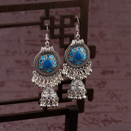 Traditional Indian Ethnic Silver Color Drop Earrings Tassel For Women Gypsy Tassel Jhumka Jhumki Earring Dangle Statement