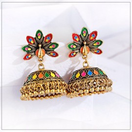 Vintage Antique Indian Bollywood Peacock Carved Jhumka Jhumki Earrings Women Boho Ethnic Gold Color Bells Earring Jewelry